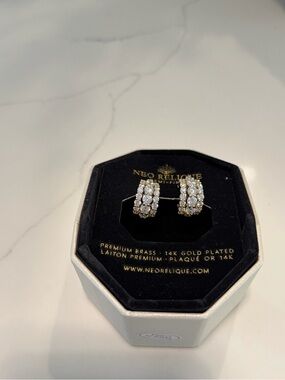 Gold-Plated Pavé Crystal Huggie Earrings - White